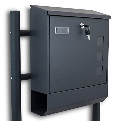 BITUXX® Freistehender Standbriefkasten Briefkastenanlage Briefkasten mit Zeitungsrolle Eckig Dunkelgrau Anthrazit von BITUXX