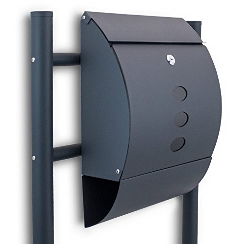 BITUXX® Freistehender Standbriefkasten Briefkastenanlage Briefkasten mit Zeitungsrolle Halbrund Dunkelgrau Anthrazit von BITUXX