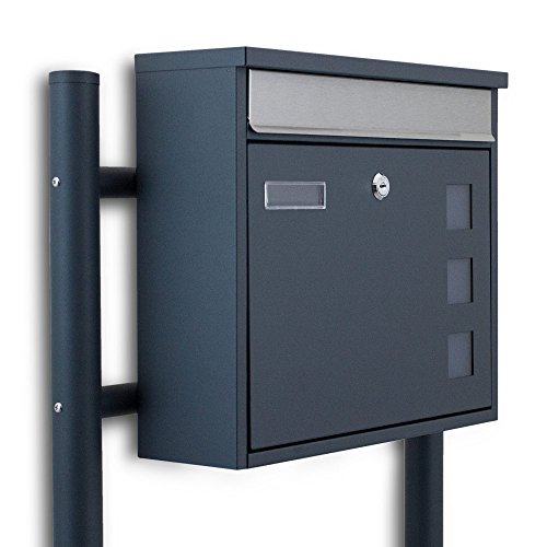 BITUXX® Freistehender Standbriefkasten Briefkastenanlage Fronteinwurf mit Quadratfenster Dunkelgrau Anthrazit von BITUXX