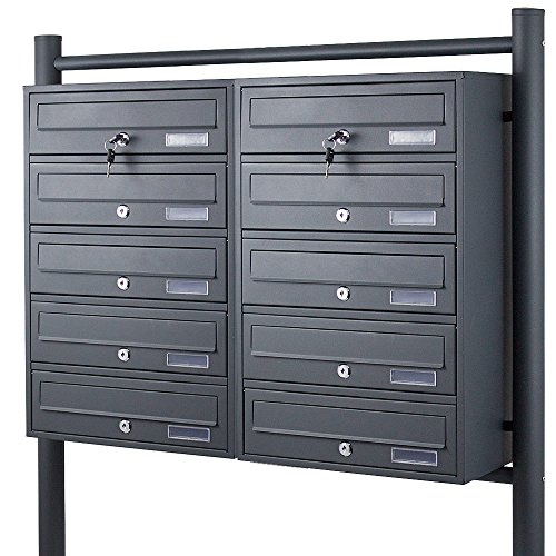 BITUXX® Stand-Briefkastenanlage Postkasten Letterbox Mailbox Doppelt mit 10 Fächer Dunkelgrau Anthrazit von BITUXX