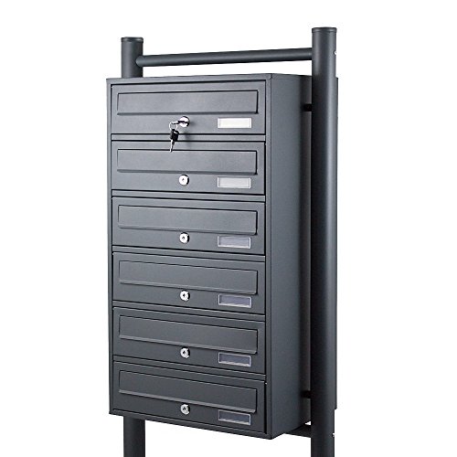 BITUXX® Stand-Briefkastenanlage Postkasten Letterbox Mailbox mit 6 Fächer Dunkelgrau Anthrazit von BITUXX
