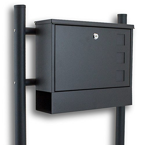 BITUXX® Standbriefkasten Briefkasten Postkasten Mailbox Briefkastenanlage mit integrierten Zeitungsfach Dunkelgrau Anthrazit von BITUXX