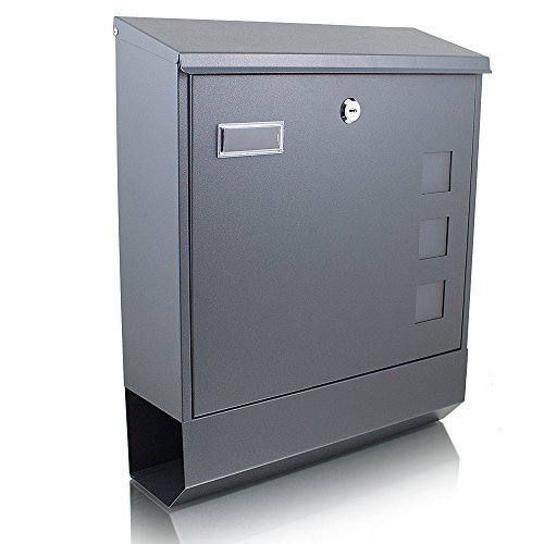 BITUXX® Wandbriefkasten Briefkasten Postkasten Mailbox Letterbox mit Zeitungsfach Eckig Dunkelgrau Anthrazit von BITUXX
