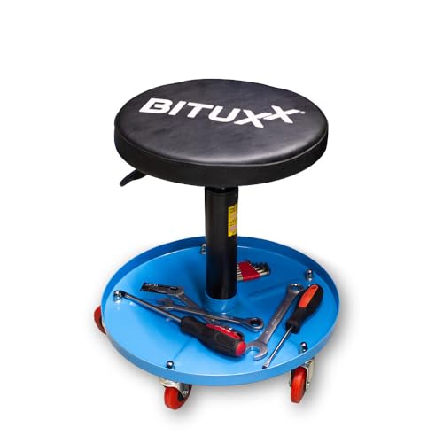 BITUXX® Werkstatthocker Drehhocker Rollhocker Hocker Drehstuhl Sitz Werkstatt Werstattstuhl Stufenlos höhenverstellbar Rund Farbe:Blau von BITUXX
