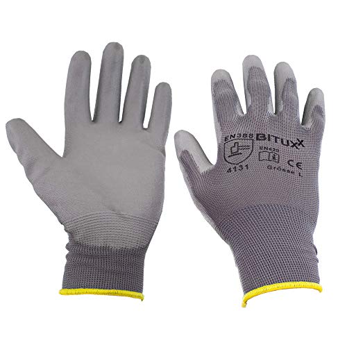 BITUXX Arbeitshandschuhe Montagehanschuhe Handschuhe Schutzhandschuhe mit PU Beschichtung S-XXL Gr 7-11 (L (9), 100 Paar) von BITUXX