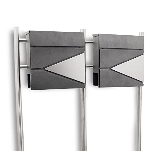 BITUXX Design Doppel Standbriefkasten 17194 Briefkasten Briefkastenanlage Freistehender Postkasten mit Zeitungsfach Anthrazit Graphit Edelstahl von BITUXX