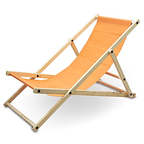 BITUXX Liegestuhl Sonnenliege Gartenliege Holzliege Strandliegestuhl Holz Klappbar (Orange) von BITUXX