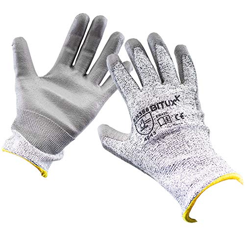 BITUXX Schnittschutzhandschuhe Arbeitshandschuhe Handschuh Schnittfest mit PU Beschichtung Gr S-XL (7-10) (L (9), 1 Paar) von BITUXX