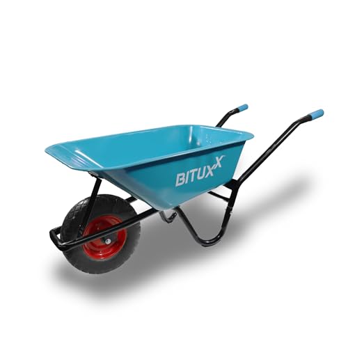 BITUXX Schubkarre 100L Schubkarren Schiebkarre Groß Scheibtruhe Bauschubkarre Blau mit PU Vollgumi Rad Schwarz bis 250kg von BITUXX