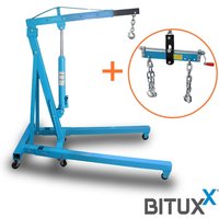 BITUXX Werkstattkran Hydraulischer Motorheber Motorkran Lastkran Hebekran Klappbar Motorhalter bis 2000 Kg mit ausbalancierbarem Motorträger von BITUXX