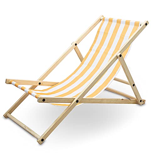 BITUXX Liegestuhl Sonnenliege Gartenliege Holzliege Strandliegestuhl Holz Klappbar (Gelb/Weiß Gestreift) von BITUXX