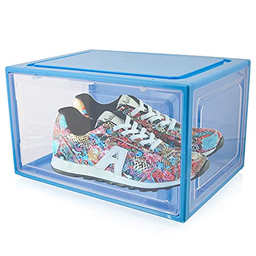 BITUXX LEX21 Schuhbox Stapelbar Aufbewahrungsbox Kunststoffbox Schuhkasten Schuhkarton Schuhorganizer bis Gr.47 (Blau, 3er Set) von BITUXX