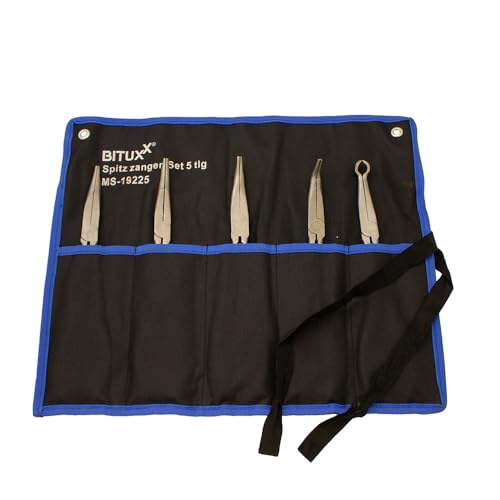 Bituxx Spitzzangen Set 5 tlg. Langbeck Zangen Rundnasenzange Gerade und abgewinkelt von BITUXX