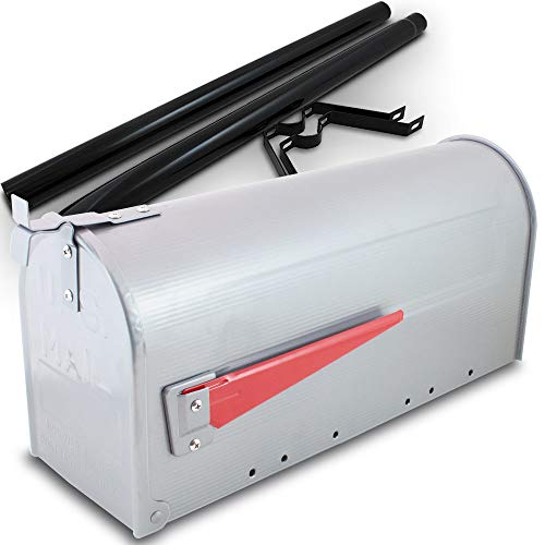 Bituxx US Mailbox Amerikanischer Briefkasten Standbriefkasten Wandbriefkasten Letterbox Silber Inclusive Standpfosten von BITUXX