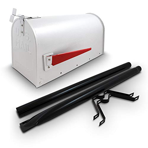 Bituxx US Mailbox Amerikanischer Briefkasten Standbriefkasten Wandbriefkasten Letterbox Weiß Inclusive Standpfosten von BITUXX
