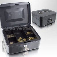 Geldkassette 20 cm klein abschließbar Münz Geld Zählbrett Kasse Safe dunkelgrau 200mm (mit Münzeinlage) von BITUXX