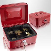 Geldkassette 20 cm klein abschließbar Münz Geld Zählbrett Kasse Safe rot 200mm (mit Münzeinlage) von BITUXX