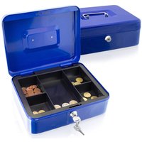 Bituxx - Geldkassette 25 cm groß abschließbar Münz Geld Zählbrett Kasse Safe blau 250mm (mit Münzeinlage) von BITUXX