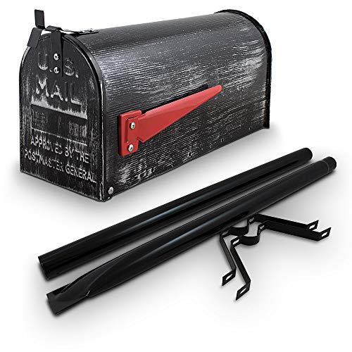 Bituxx US Mailbox Amerikanischer Briefkasten Standbriefkasten Wandbriefkasten Letterbox Retrolook Inclusive Standpfosten von BITUXX