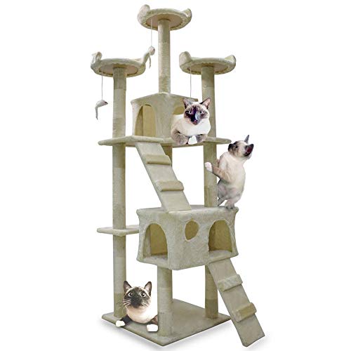 XL Katzen Kratzbaum Katzenbaum Katzenhaus Katzenturm Sisal Kratzsäule 170 cm (Beige) von BITUXX