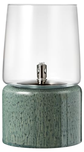 BITZ Gastro Öllampe Outdoor und Indoor, Hübsche Petroleumlampe für Camping, Garten oder Innenraum, Durchm. 15 cm, Höhe 26 cm, aus Steingut und Glas, Grün von BITZ