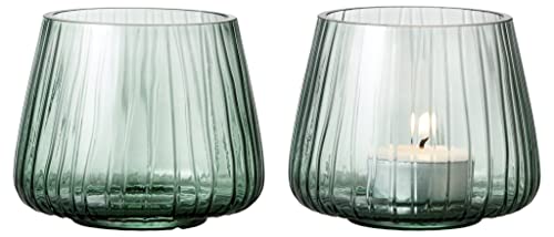 BITZ Kusintha Teelichthalter aus Glas, Höhe 7,5 cm, 2 Stück, Grün von BITZ