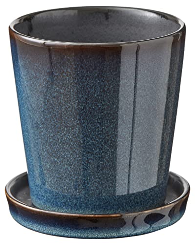 BITZ - Planter with Saucer - Pflanztopf mit Untersetzer - Steinzeug - Dunkelblau - D 10cm von BITZ