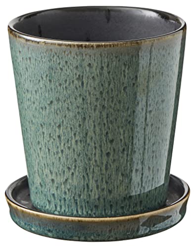 BITZ - Planter with Saucer - Pflanztopf mit Untersetzer - Steinzeug - Green - D 10cm von BITZ