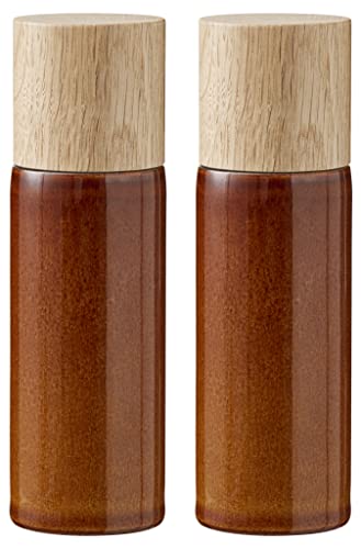 BITZ Salz- und Pfeffermühle, 2 Gewürzmühlen aus Steingut (Salzmühle + Pfeffermühle), 2er-Set, 16,7 cm hoch, bernsteinfarben von BITZ