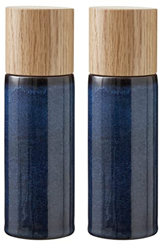 BITZ Salz- und Pfeffermühle, 2 Gewürzmühlen aus Steingut (Salzmühle + Pfeffermühle), 2er-Set, 16,7 cm hoch, blau von BITZ