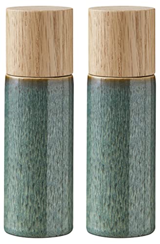 BITZ Salz- und Pfeffermühle, 2 Gewürzmühlen aus Steingut (Salzmühle + Pfeffermühle), 2er-Set, 16,7 cm hoch, grün von BITZ