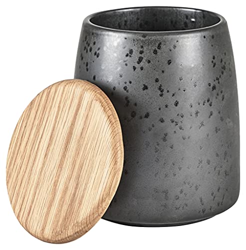 BITZ Vorratsbehälter, Praktische Aufbewahrungsdose aus Steinzeug mit Holzdeckel, Höhe 16,5 cm, Schwarz von BITZ