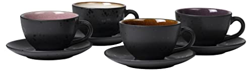 BITZ Tassen, Kaffeetassen mit Untertasse, Steingut, 24 cl, 4er-Set, Amber, Pink, Lila, Creme von BITZ