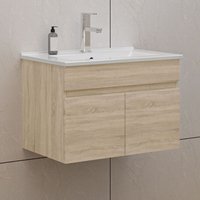 60cm Badmöbel Set mit Waschbecken Keramik dünn Waschtisch mit Unterschrank Gäste wc Eiche Matt von BIUBIUBATH