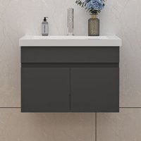 Biubiubath - 60cm Badmöbel Set mit Waschbecken Mineralguss Waschtisch mit Unterschrank Gäste wc Anthrazit Matt von BIUBIUBATH