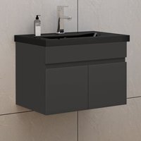 60cm Badmöbel Set mit Waschbecken Schwarz Mineralguss Waschtisch mit Unterschrank Gäste WC Anthrazit Matt von BIUBIUBATH
