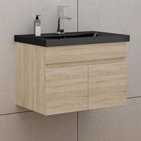 Biubiubath - 60cm Badmöbel Set mit Waschbecken Schwarz Mineralguss Waschtisch mit Unterschrank Gäste wc Eiche Matt von BIUBIUBATH