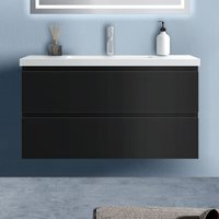 Badezimmer 100cm Waschtisch mit Unterschrank Badmöbel Set mit keramik-Waschbecken Unterschrank Schwarz Hochglanz von BIUBIUBATH