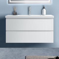 Badezimmer 100cm Waschtisch mit Unterschrank Badmöbel Set mit keramik-Waschbecken Unterschrank Weiß Hochglanz von BIUBIUBATH