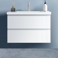 Badezimmer 80cm Waschtisch mit Unterschrank Badmöbel Set mit keramik-Waschbecken Unterschrank Weiß Hochglanz von BIUBIUBATH