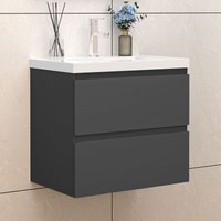 Biubiubath - Badezimmer Badmöbel-Set 60cm Unterschrank mit keramik dick waschtisch 2 Schubladen Anthrazit Matt soft close Selbstmontierter von BIUBIUBATH