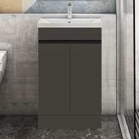 Biubiubath - Badmöbel Set 50 cm Unterschrank Selbstmontierter mit Weiß keramik waschtisch Unterschrank mit Anthrazit von BIUBIUBATH
