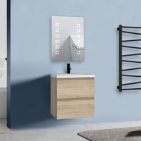 Biubiubath - Badmöbel Set 50 cm Unterschrank Selbstmontierter mit Weiß keramik waschtisch Unterschrank mit Eiche Matt von BIUBIUBATH
