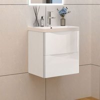 Badmöbel Set 50 cm Weiß Hochglanz Waschbecken mit Soft-Close Unterschrank Waschtisch von BIUBIUBATH