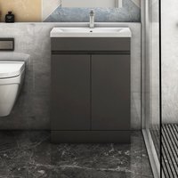Badmöbel Set 60 cm Unterschrank mit Weiß keramik dick waschtisch Unterschrank mit Anthrazit von BIUBIUBATH