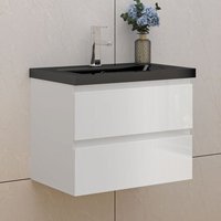 Badmöbel Set 60cm Waschtisch mit Unterschrank Gäste WC Hochglanz Weiß Waschbecken Mineralguss Schwarz von BIUBIUBATH
