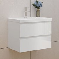 Badmöbel Set 60cm Waschtisch mit Unterschrank Gäste wc Hochglanz Weiß Waschbecken Keramik dick von BIUBIUBATH