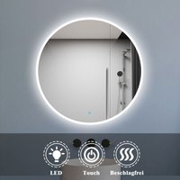 Biubiubath - Badspiegel mit Beleuchtung led Badezimmer Rund Spiegel Kaltweiß 6000k Wandspiegel mit Touchschalter 80x80cm-Beschlagfrei von BIUBIUBATH