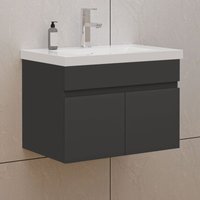 60cm Badmöbel Set mit Waschbecken Keramik dick Waschtisch mit Unterschrank Gäste wc Anthrazit Matt von BIUBIUBATH