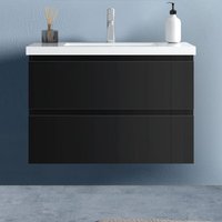 Biubiubath - Badezimmer 80cm Waschtisch mit Unterschrank Badmöbel Set mit keramik-Waschbecken Unterschrank Schwarz Hochglanz von BIUBIUBATH